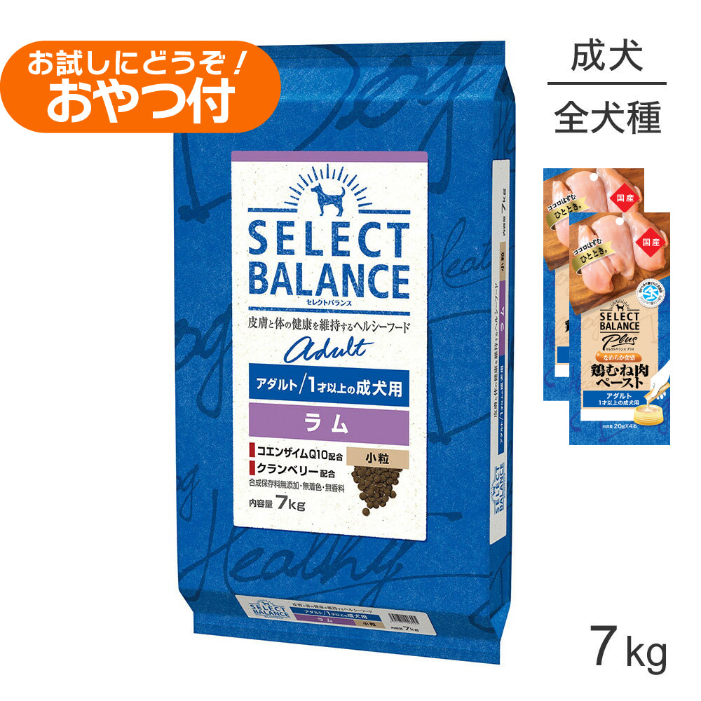 セレクトバランス アダルト ラム 小粒 1才以上の成犬用 7kg+成犬用 鶏むね肉ペースト (20g×4本)×2袋(犬・ドッグ)