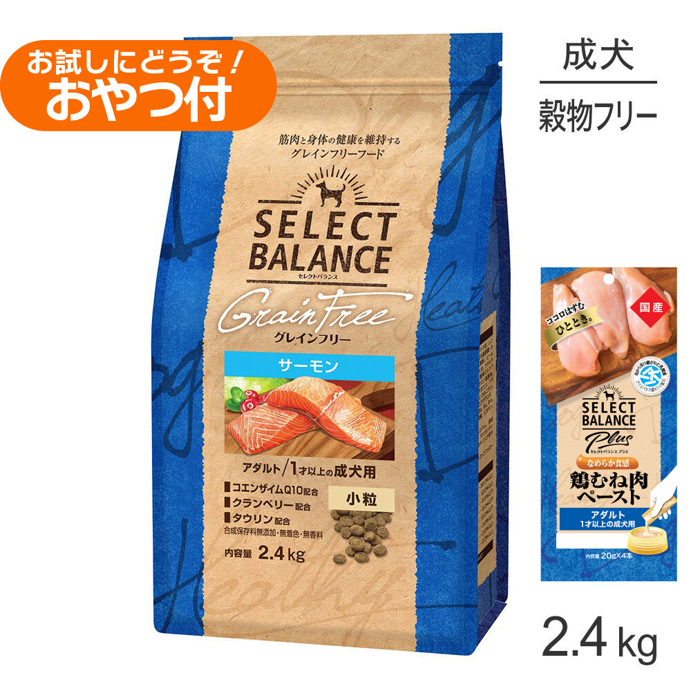 セレクトバランス グレインフリー アダルト サーモン 小粒 1才以上の成犬用 2.4kg+成犬用 鶏むね肉ペースト 20g×4本(犬・ドッグ)