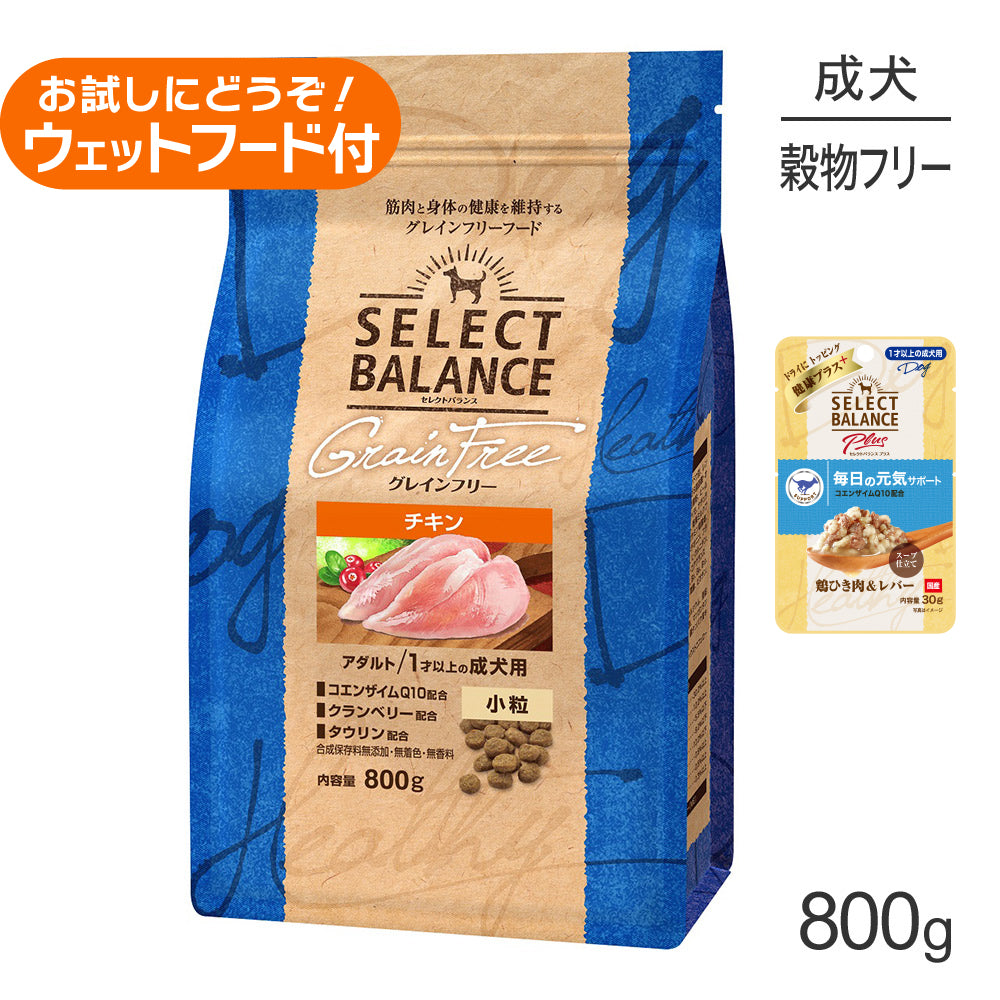 セレクトバランス グレインフリー アダルト チキン 小粒 1才以上の成犬用 800g+成犬用 鶏ひき肉&レバー ウェット 30g(犬・ドッグ)
