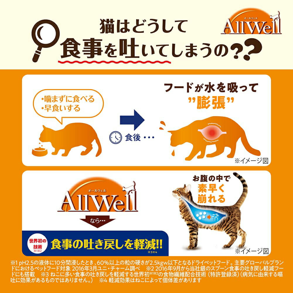 ユニ・チャーム AllWell 早食いが気になる猫用 成猫用 チキン味 挽き小魚とささみフリーズドライパウダー入り 1.5kg (375g×4袋) (猫・キャット)