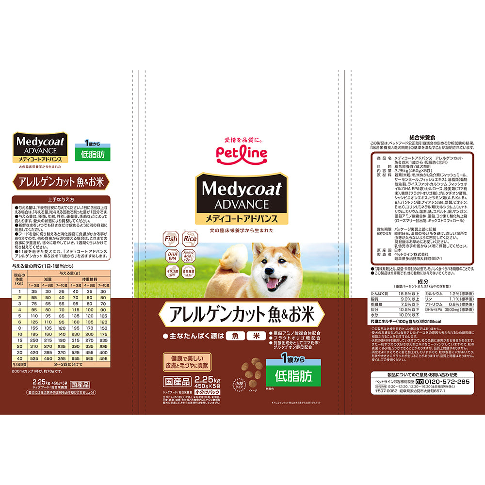 ペットライン メディコートアドバンス アレルゲンカット 低脂肪 1歳から 魚&お米 2.25kg (犬・ドッグ)