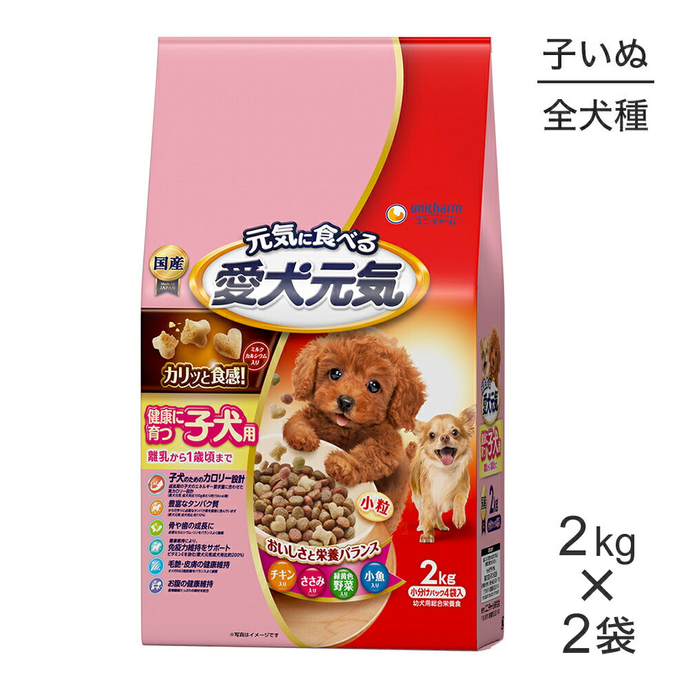 【2.0kg×2袋】ユニ・チャーム 愛犬元気 健康に育つ子犬用 チキン・ささみ・緑黄色野菜・小魚入り 小粒 (犬・ドッグ)