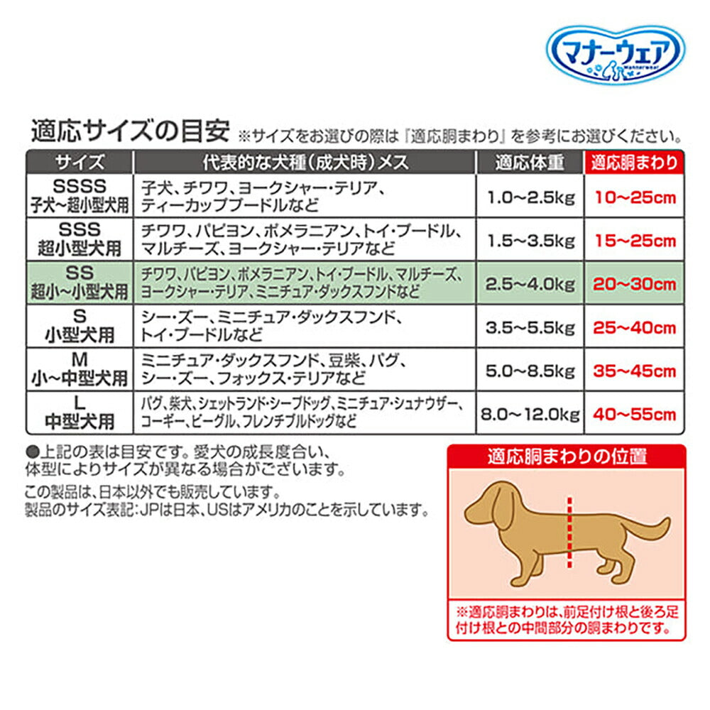 【38枚×4袋】ユニ・チャーム マナーウェア 女の子用 SSサイズ 超小型犬~小型犬用 モーヴピンクドット・ピンクチェック おむつ (犬・ドッグ)