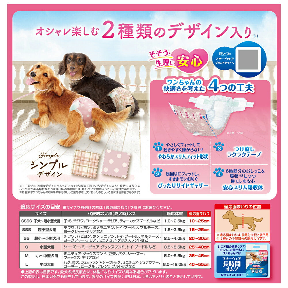 ユニ・チャーム マナーウェア 女の子用 Sサイズ モーヴピンクドット・チェック 犬用おむつ 36枚 (犬・ドッグ)