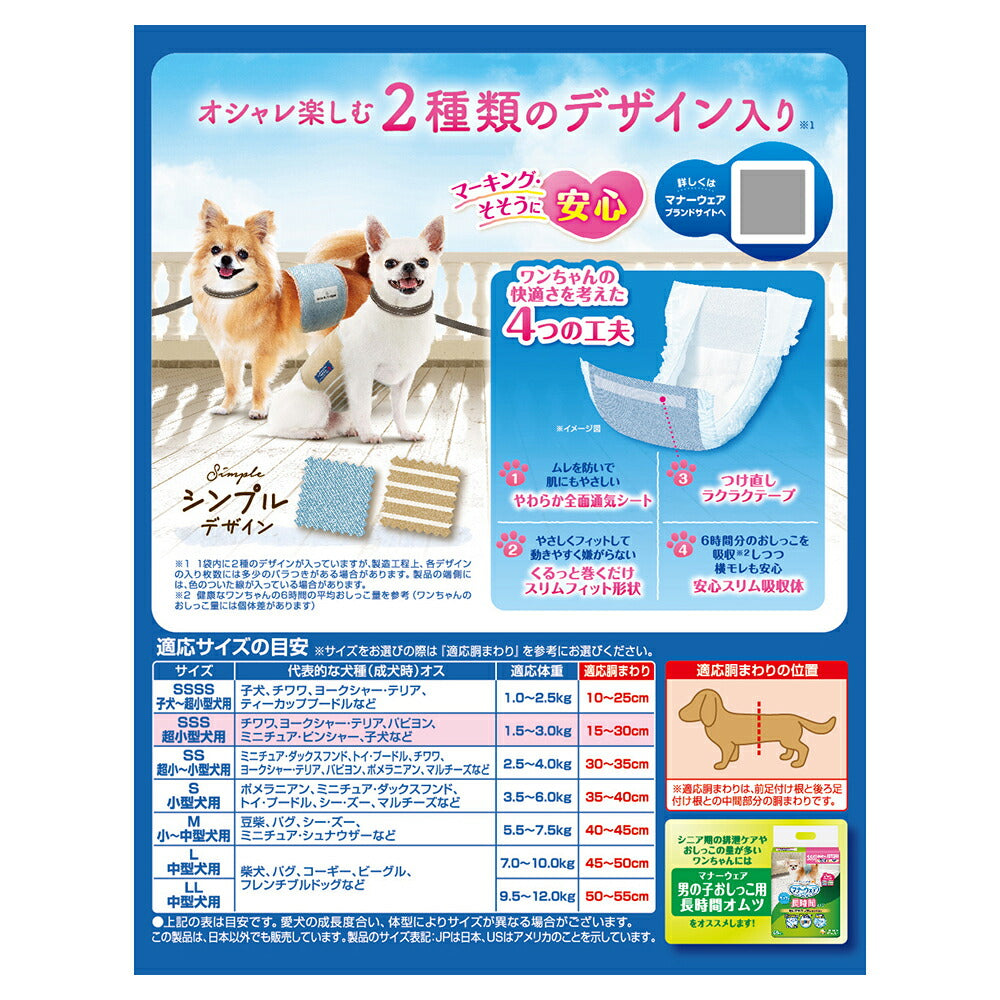 ユニ・チャーム マナーウェア 男の子用 SSSサイズ モカストライプ・ライトブルージーンズ 犬用おむつ 52枚 (犬・ドッグ)