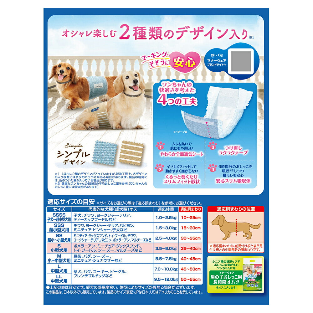 ユニ・チャーム マナーウェア 男の子用 Sサイズ モカストライプ・ライトブルージーンズ 犬用おむつ 46枚 (犬・ドッグ)