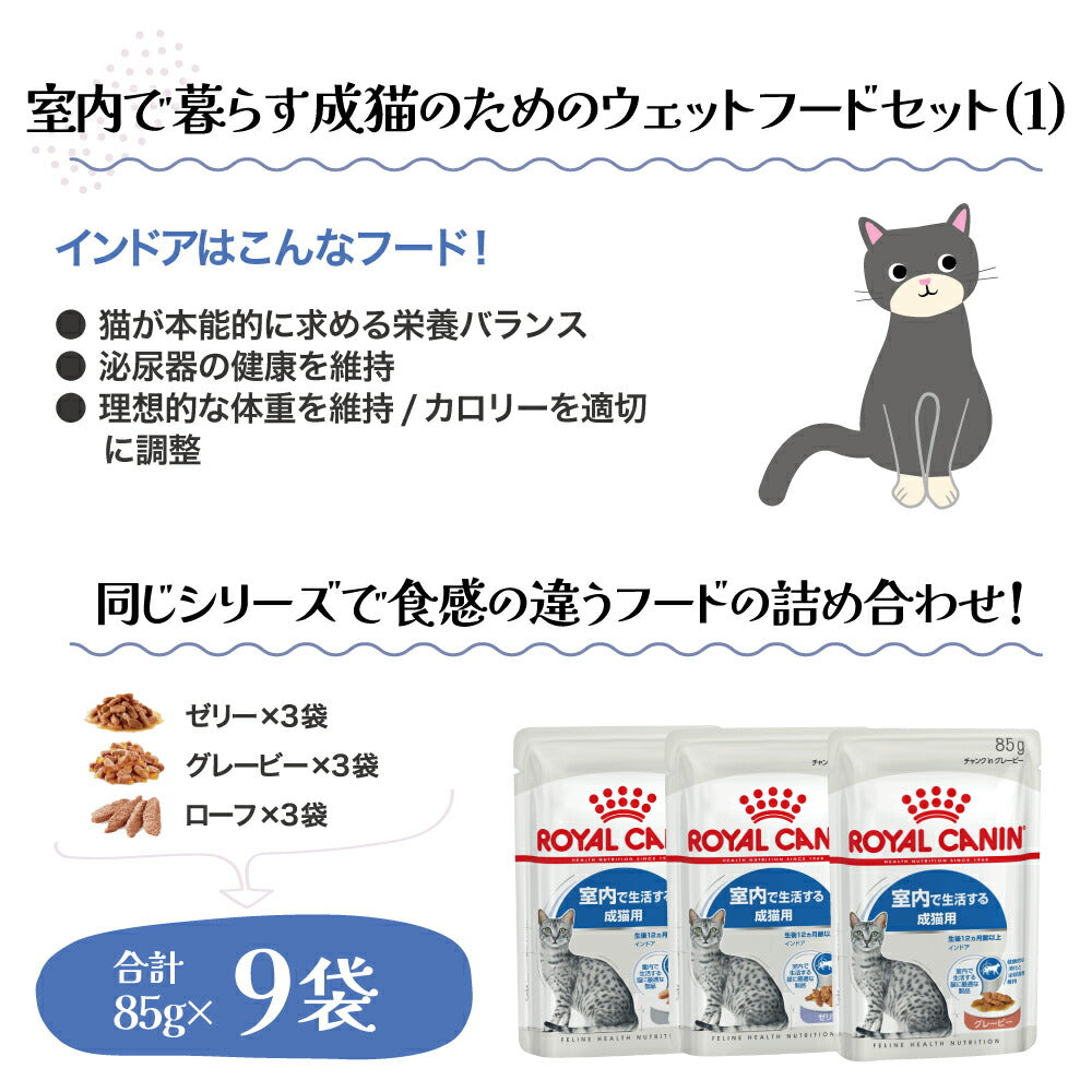 【メール便】【85g×9袋】ロイヤルカナン FHN-WET 室内で暮らす成猫のためのウェット お試しセット (1) インドア (猫・キャット)[正規品]