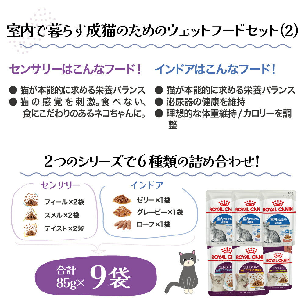 【メール便】【85g×9袋】ロイヤルカナン FHN-WET 室内で暮らす成猫のためのウェット お試しセット (2) インドア＆センサリー (猫・キャット)[正規品]