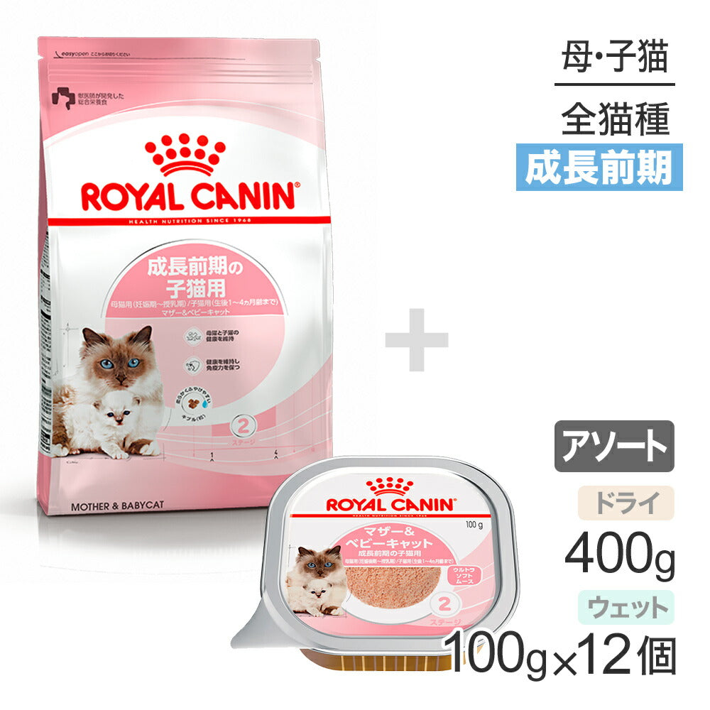 子猫成長前期【はじめてセット】ロイヤルカナン FHN マザー&ベビーキャット 子猫用 母猫用 ドライ 400g×1 + ウェット 100g×12 (猫・キャット)[正規品]