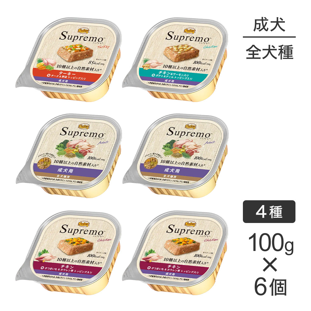 【メール便】【100g×6個】ニュートロ シュプレモ 全犬種用 成犬用 お試し ウェット トレイ 4種アソート (犬・ドッグ)[正規品]
