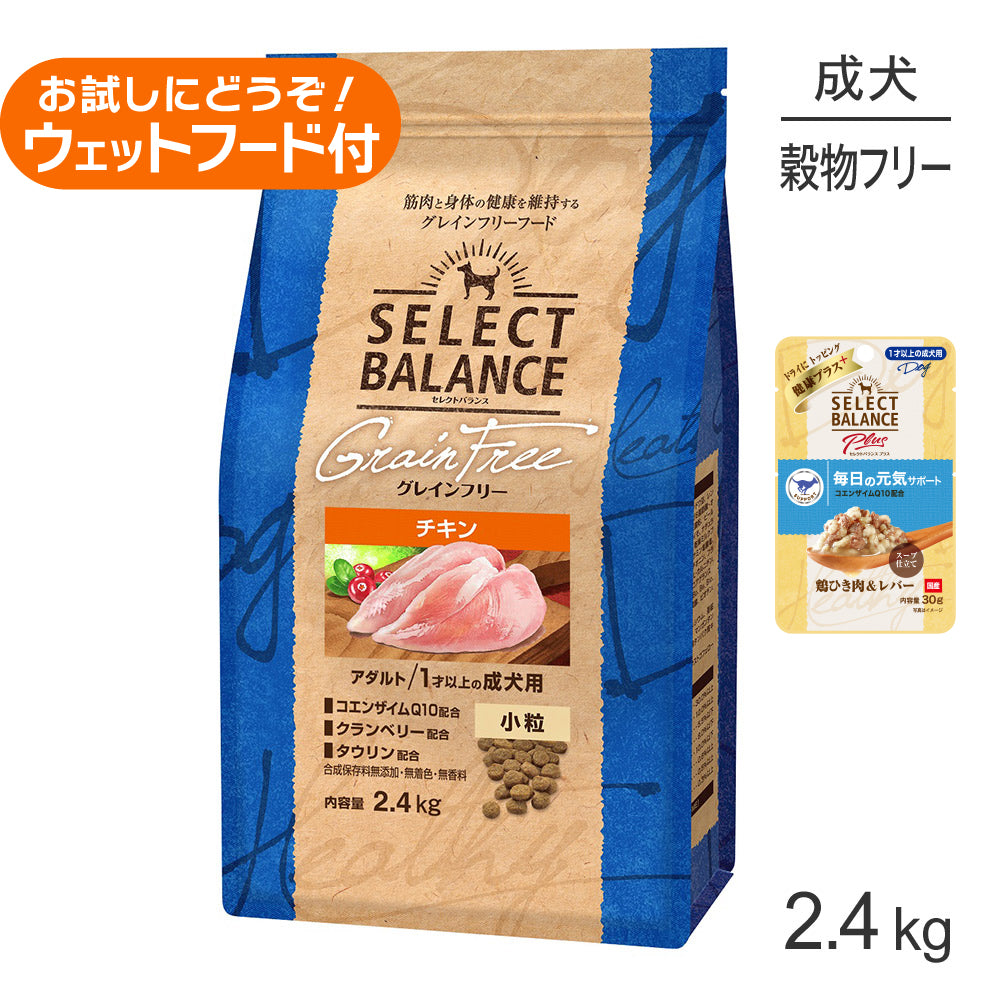 セレクトバランス グレインフリー アダルト チキン 小粒 1才以上の成犬用 2.4kg+成犬用 鶏ひき肉＆レバー ウェット 30g(犬・ドッグ)