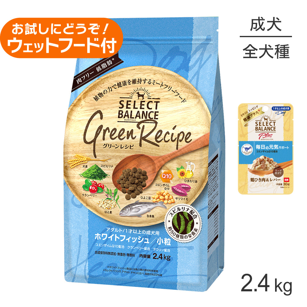 セレクトバランス グリーンレシピ アダルト 1才以上 ホワイトフィッシュ 小粒 2.4kg+成犬用 鶏ひき肉＆レバー ウェット 30g(犬・ドッグ)