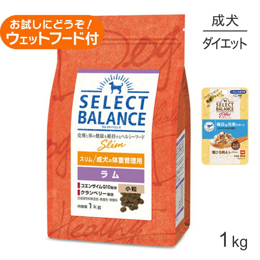 セレクトバランス スリム ラム 小粒 成犬の体重管理用 1kg+成犬用 鶏ひき肉＆レバー ウェット 30g(犬・ドッグ)