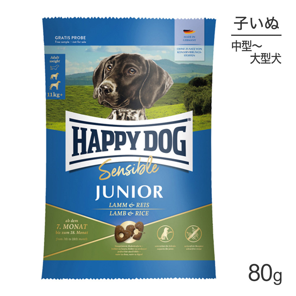 [賞味期限2026/3/20]【メール便】HAPPY DOG ヤング ジュニア 中・大型犬 7ヶ月以降の子犬用 ラム&ライス 80g (犬・ドッグ)[正規品][M便 1/5]