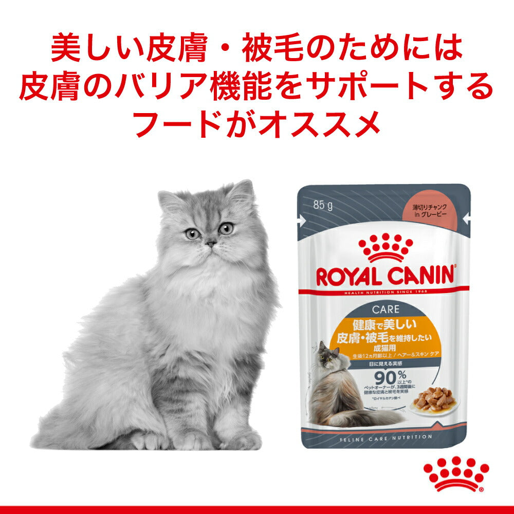 【85g×12袋】ロイヤルカナン FCN-WET ヘアー&スキン ケア 皮膚・被毛の健康を維持したい成猫用 生後12ヵ月齢以上 パウチ (猫・キャット)[正規品]