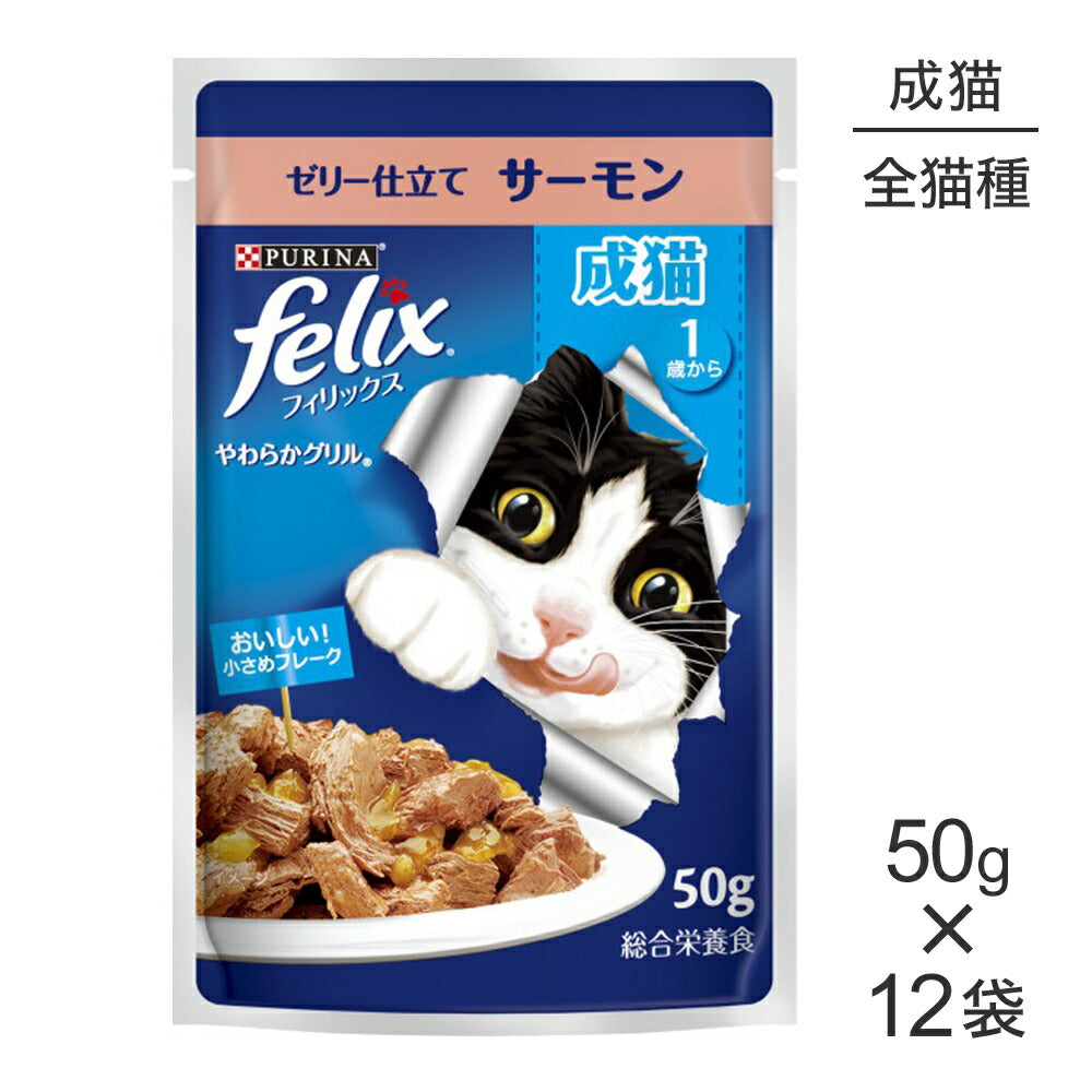 【50g×12袋】ネスレ ピュリナ フィリックス やわらかグリル 成猫 ゼリー仕立て サーモン ウェット パウチ (猫・キャット) [正規品]