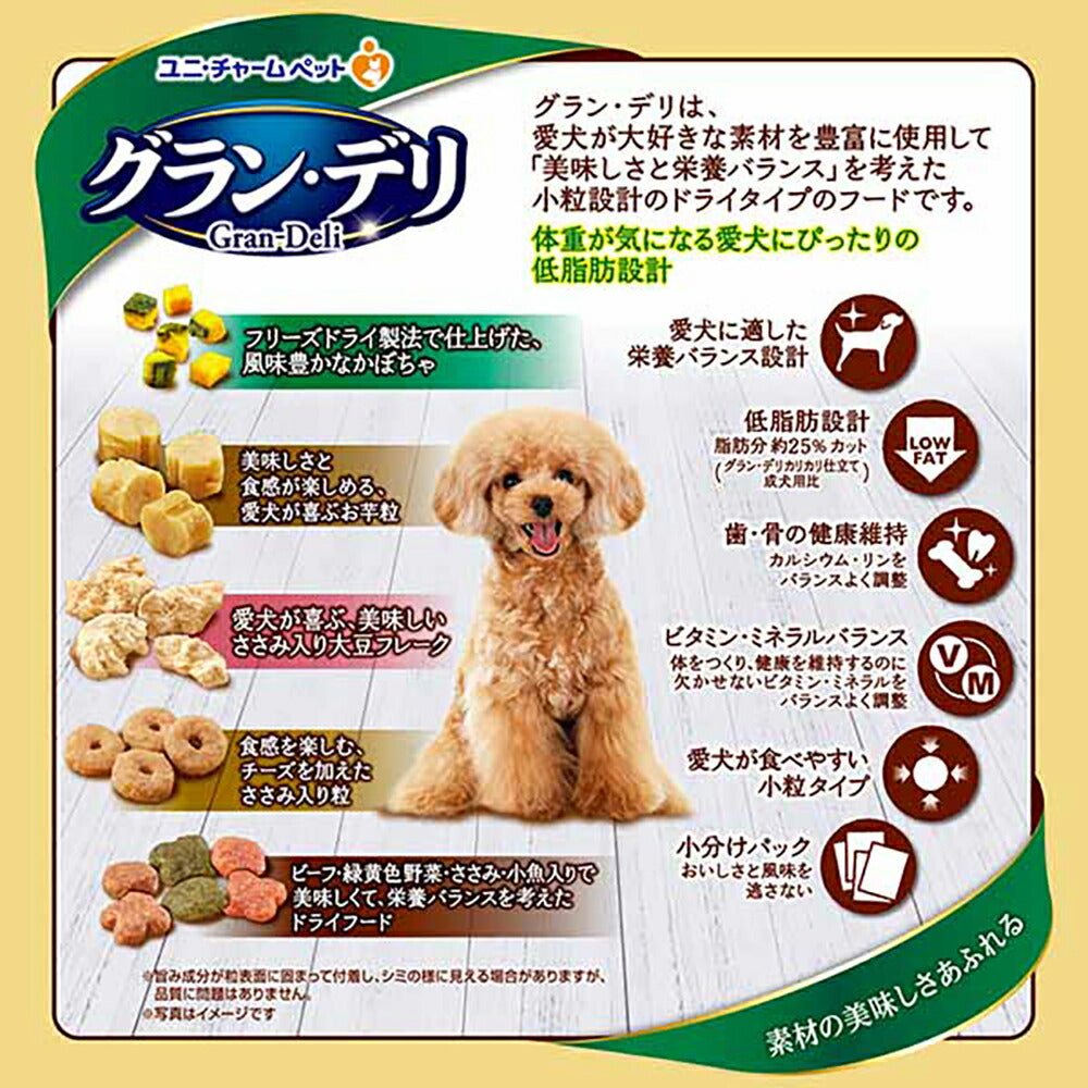 【1.6kg×4袋】ユニ・チャーム グラン・デリ カリカリ仕立て 低脂肪 彩り野菜入りセレクト 成犬用 ビーフ・緑黄色野菜・ささみ・小魚入り 小粒 (犬・ドッグ)