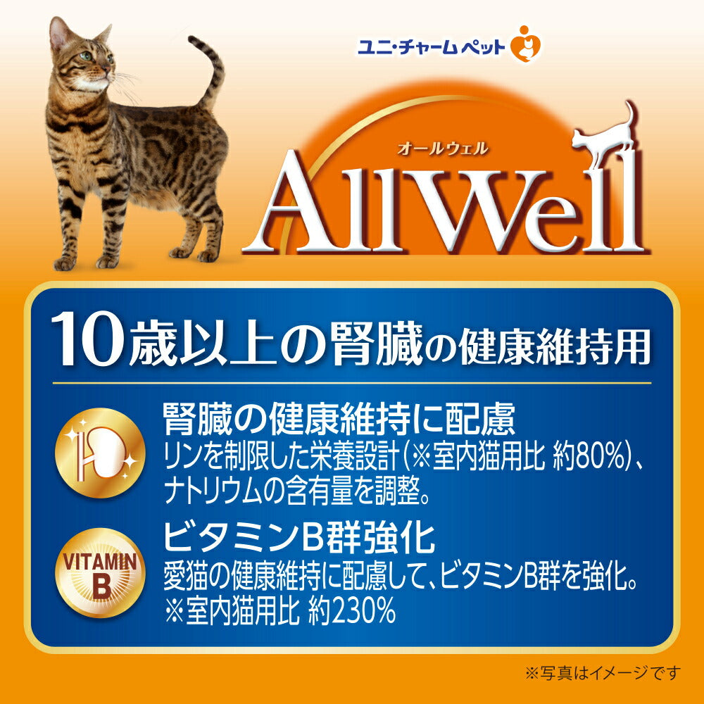 【1.5kg×2袋】ユニ・チャーム AllWell 10歳以上の腎臓の健康維持用 フィッシュ味 挽き小魚とささみフリーズドライパウダー入り (猫・キャット)