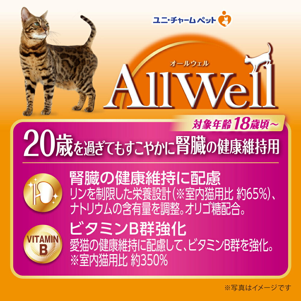 【1.5kg×4袋】ユニ・チャーム AllWell 20歳を過ぎてもすこやかに 腎臓の健康維持用 フィッシュ味 挽き小魚とささみフリーズドライパウダー入り (猫・キャット)