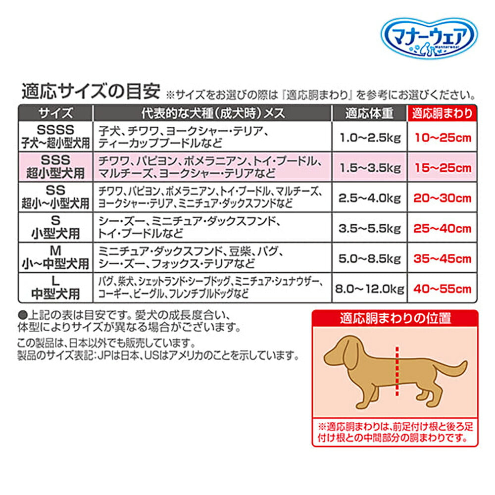 【42枚×4袋】ユニ・チャーム マナーウェア 女の子用 SSSサイズ 超小型犬用 モーヴピンクドット・ピンクチェック おむつ (犬・ドッグ)