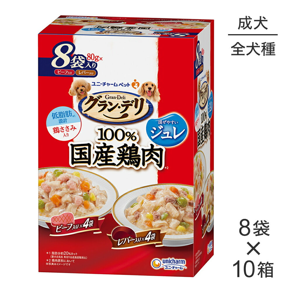【640g×10箱】ユニ・チャーム グラン・デリ 100%国産鶏肉 パウチ ジュレ 成犬用 ビーフ入り&レバー入り (犬・ドッグ)