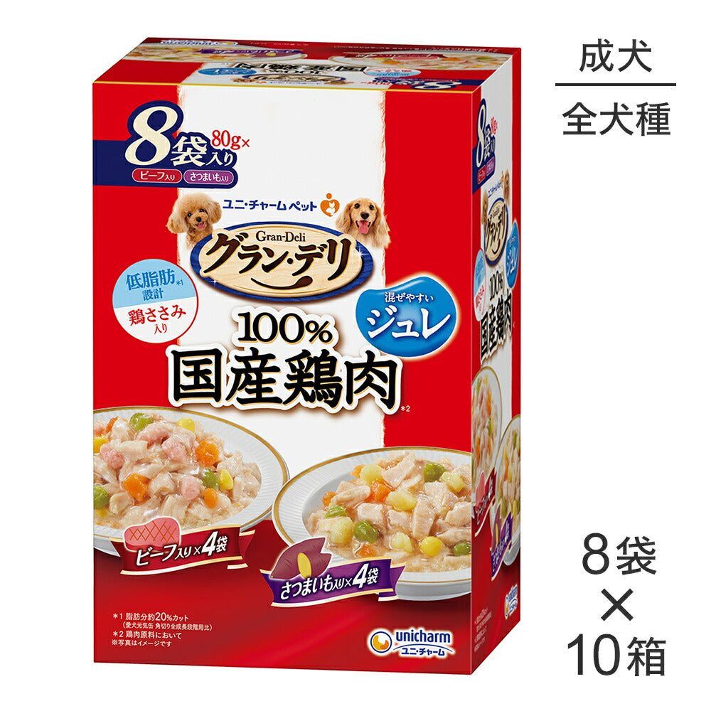 【640g×10箱】ユニ・チャーム グラン・デリ 100%国産鶏肉 パウチ ジュレ 成犬用 ビーフ入り&さつまいも入り (犬・ドッグ)