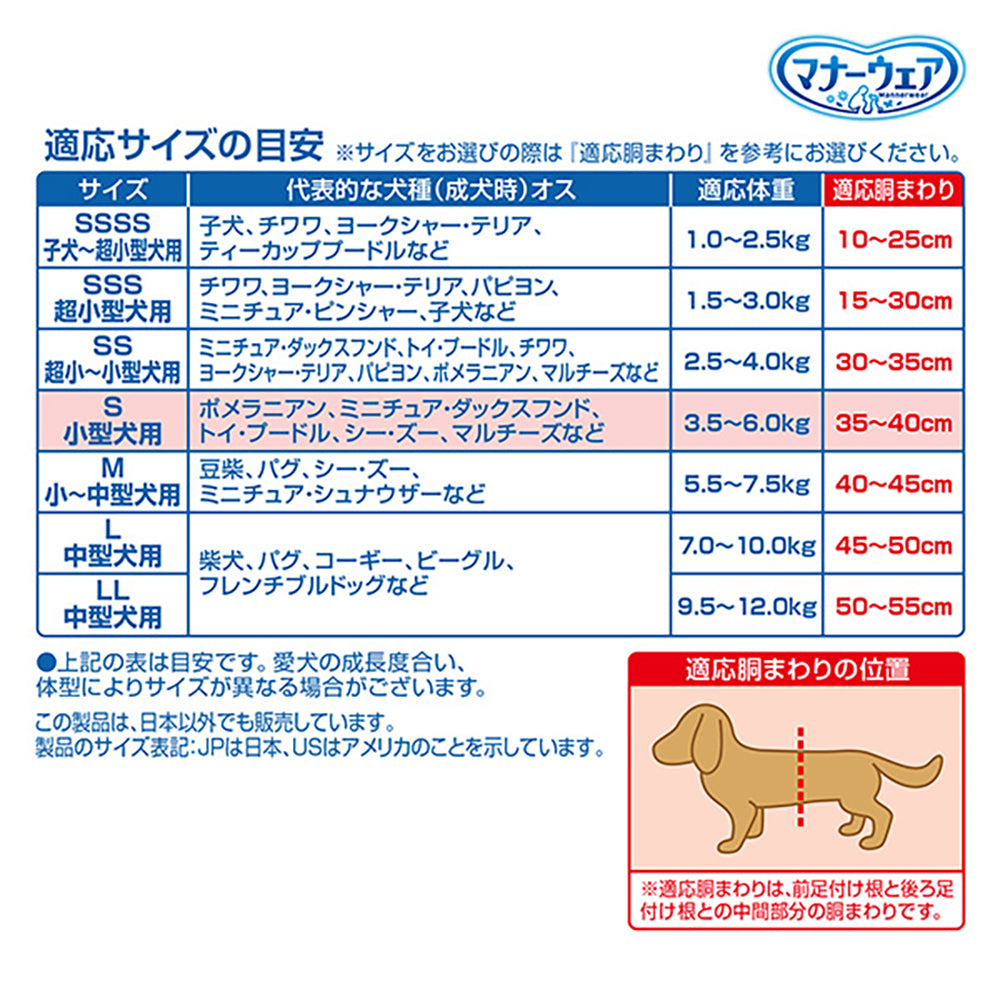 【46枚×8袋】ユニ・チャーム マナーウェア 男の子用 Sサイズ 小型犬用 モカストライプ・ライトブルージーンズ 犬用おむつ (犬・ドッグ)