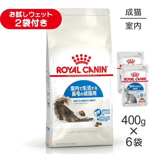 【400g×6袋】ロイヤルカナン FHN インドア ロングヘアー 室内で生活する長毛の成猫用 生後12ヵ月齢から7歳まで (猫・キャット)[正規品]
