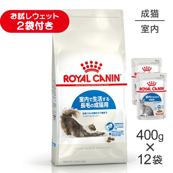【400g×12袋】ロイヤルカナン FHN インドア ロングヘアー 室内で生活する長毛の成猫用 生後12ヵ月齢から7歳まで (猫・キャット)[正規品]