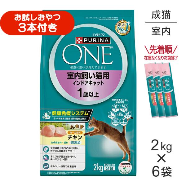 【2kg×6袋】ネスレ ピュリナ ワン キャット 室内飼い猫用 インドアキャット 1歳以上 チキン (猫・キャット)[正規品]