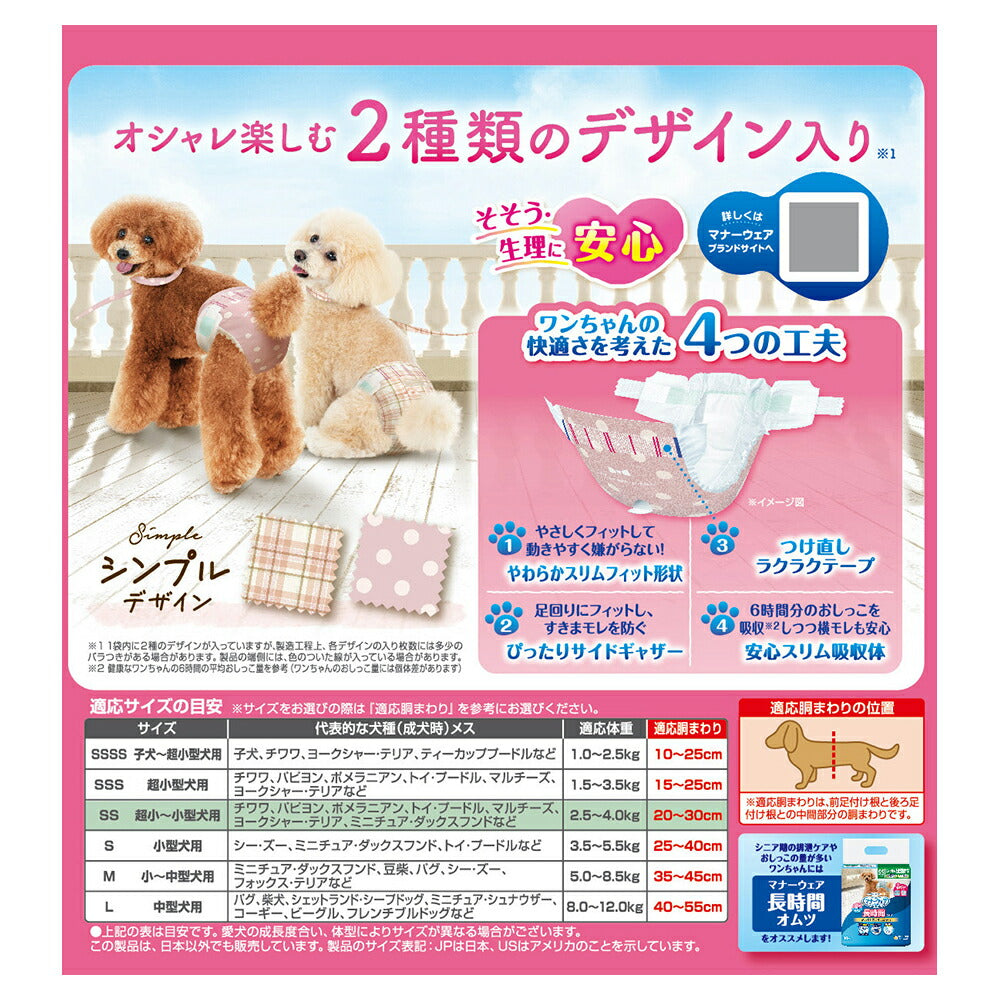 ユニ・チャーム マナーウェア 女の子用 SSサイズ モーヴピンクドット・チェック 犬用おむつ 38枚 (犬・ドッグ)