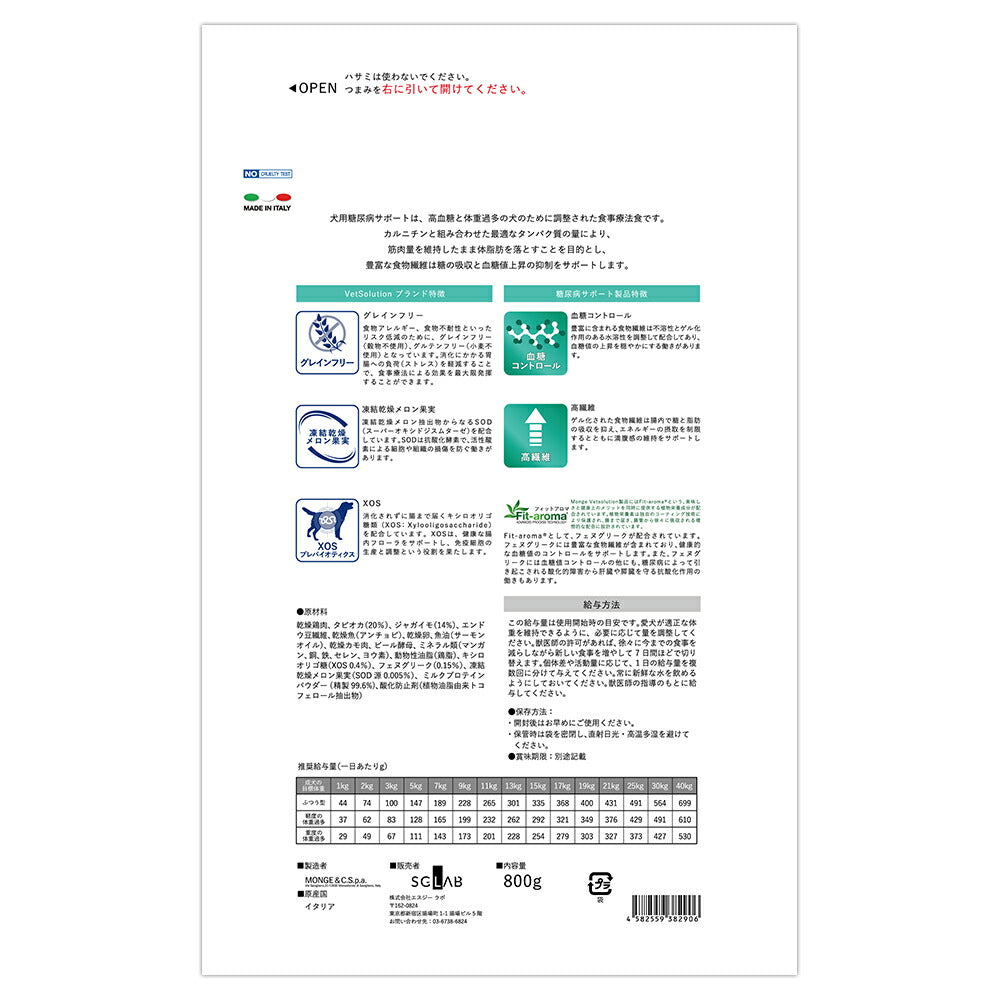 MONGE VetSolution ベッツソリューション 糖尿病サポート 療法食 800g (犬・ドッグ)[正規品]