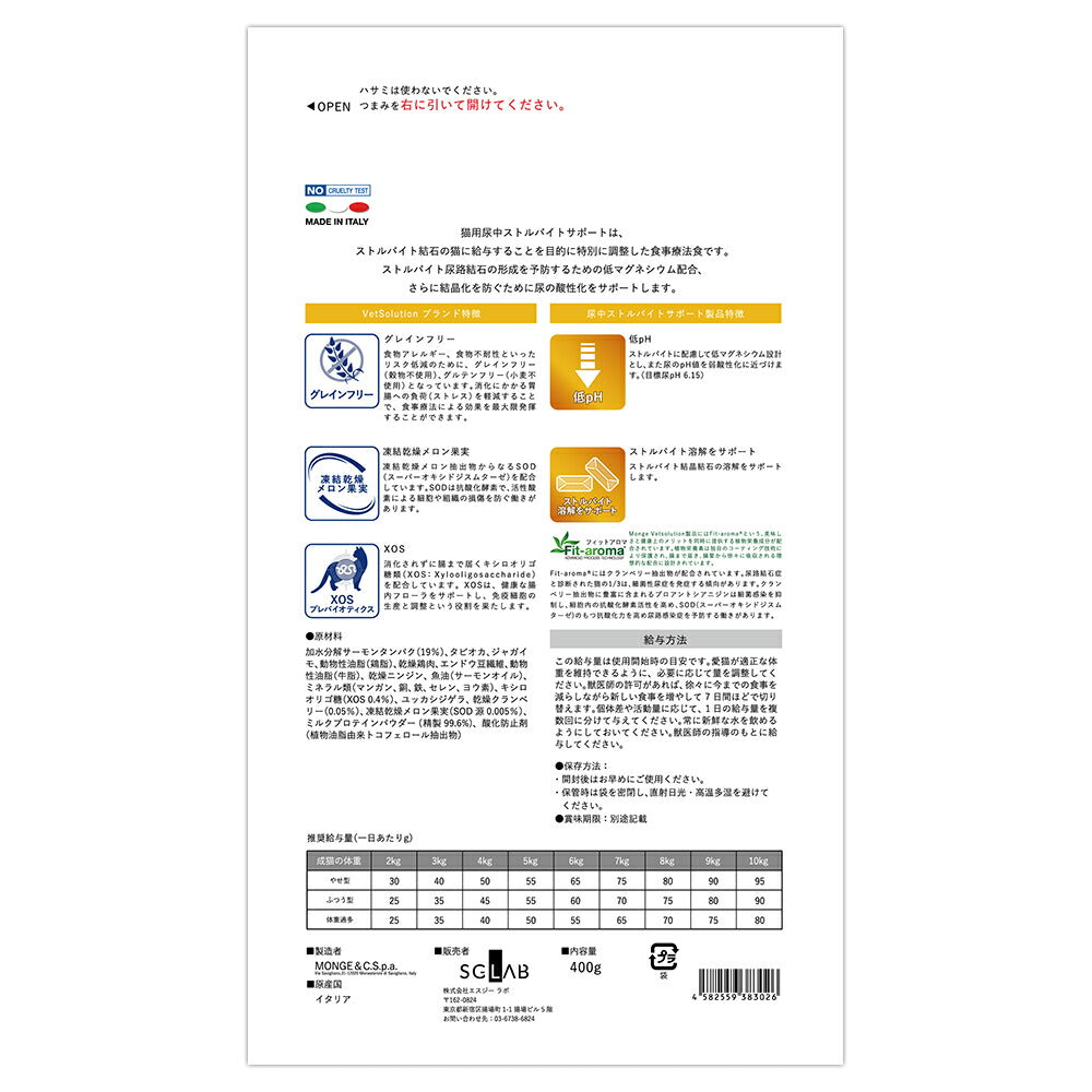 MONGE VetSolution ベッツソリューション 尿中ストルバイトサポート 療法食 2kg (猫・キャット)[正規品]